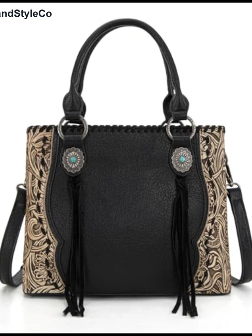Western Tote Bag Floral Tooled Concho Whipstitch Crossbody Purse